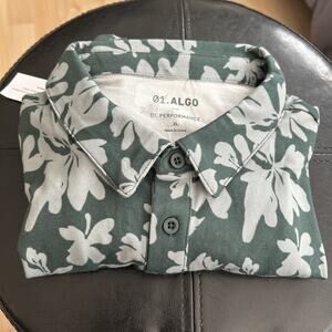 01. Algo Printed Micro Pique Green Floral Polo Size XL NWT